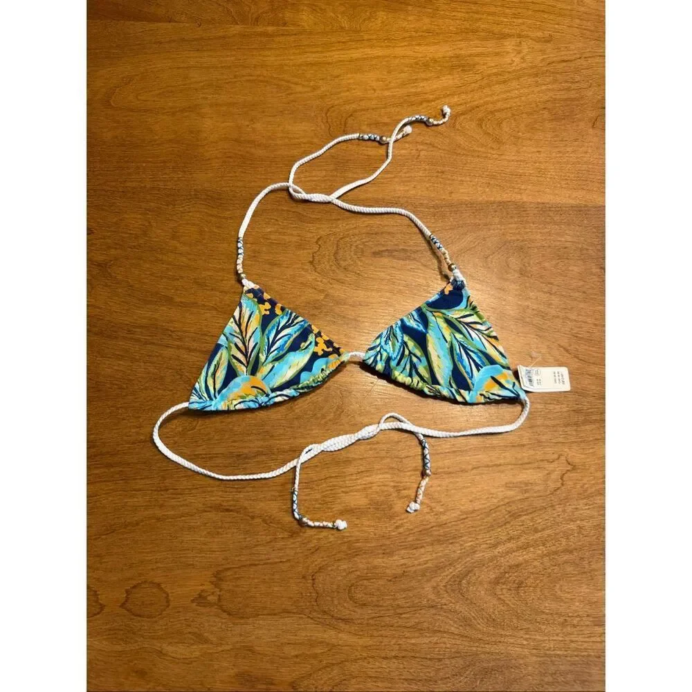 NWT Aerie Buzzed Terry String Triangle Bikini Top Multicolor Medium Juniors